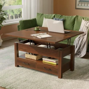 Lift Top Coffee Table, Modern Extendable Wooden Desk with Hidden Storage